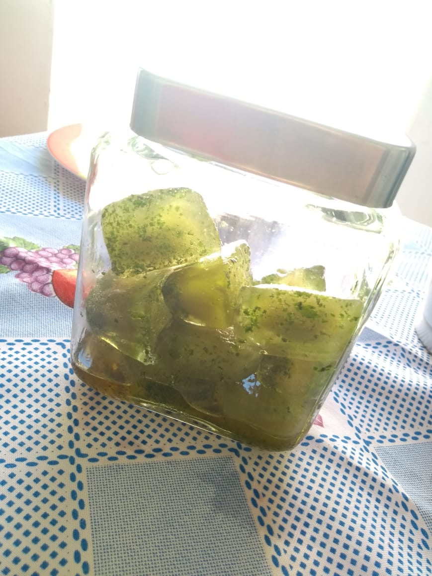 Culinária do suco de abacaxi com casca! Culinária do suco de abacaxi com casca! Para deixar o suco ainda mais refrescante, acrescentamos o gelo do Hulk!!! Ingredientes do gelo: Couve, hortelã e salsinha. Bata tudo no liquidificador e leve ao congelador. Pronto! Temos um delicioso gelo saudável.